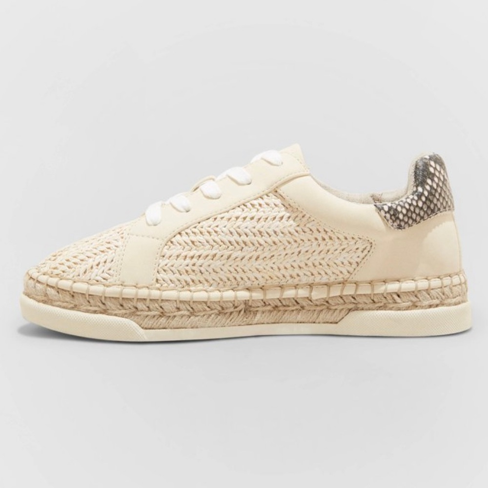 SNEAKERS Sz 8.5 Espadrille Boho Wicker Look Cream - Picture 3 of 15